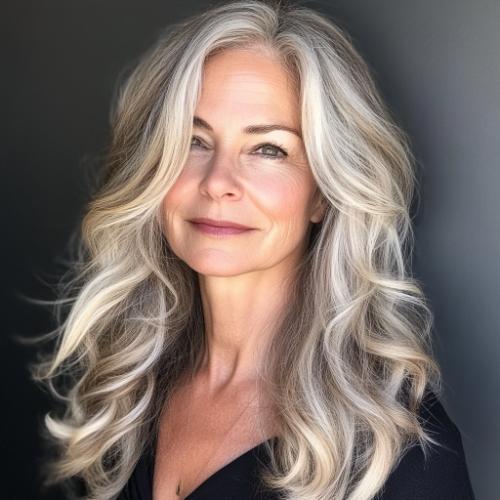 Textured balayage waves for women over 60 with long hair