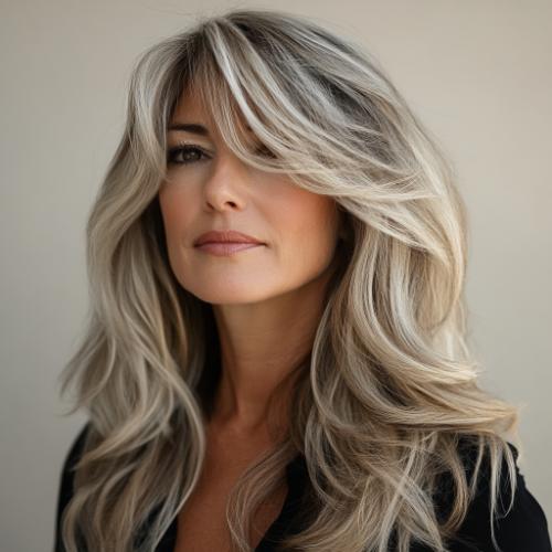 Brightened long layers hairstyle for women over 60