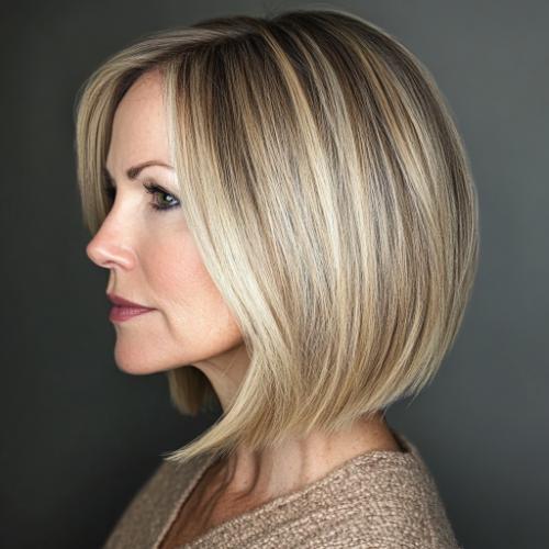 Graduated Bob haircut for woman over 40 with fine hair