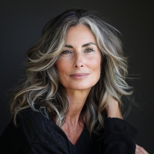 Highlighted beautiful long hair for women over 60