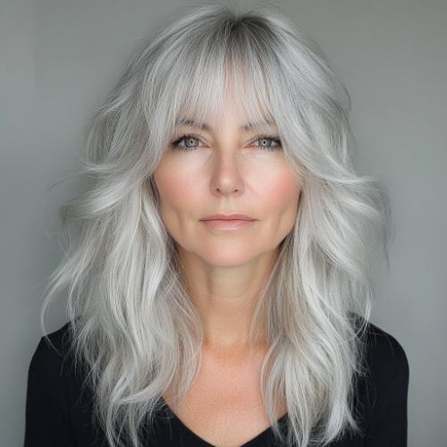 gray hairstyle over 50 medium hair with bangs