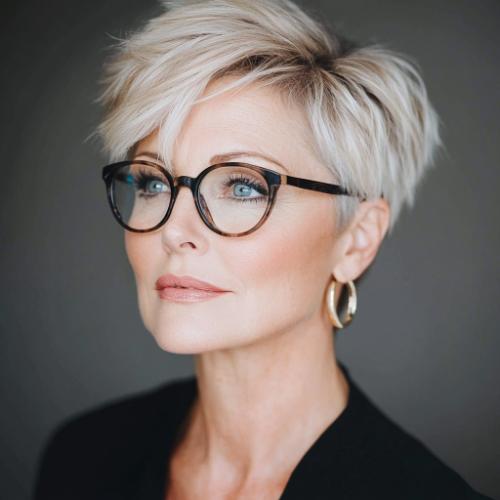 Pixie cut with side part for women over 50