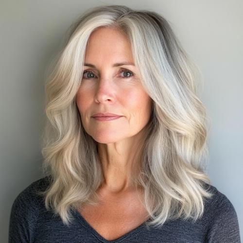 Long Wavy Shoulder-Length Bob wash-and-wear hairstyle for women over 60