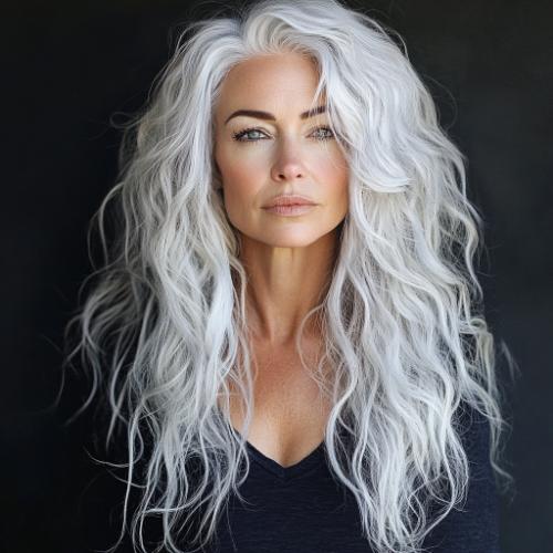 gray hairstyle over 50 white silver wavy