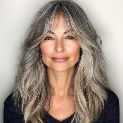 gray hairstyle over 50 face framing layered bangs