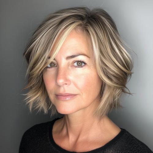 Flicked-Out Bob hairstyle for woman over 40 with fine hair