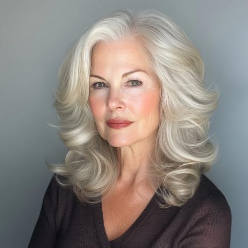 Voluminous wavy blowout hairstyle for women over 60