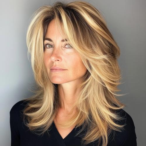 Long Shag haircut for woman over 40 with fine hair