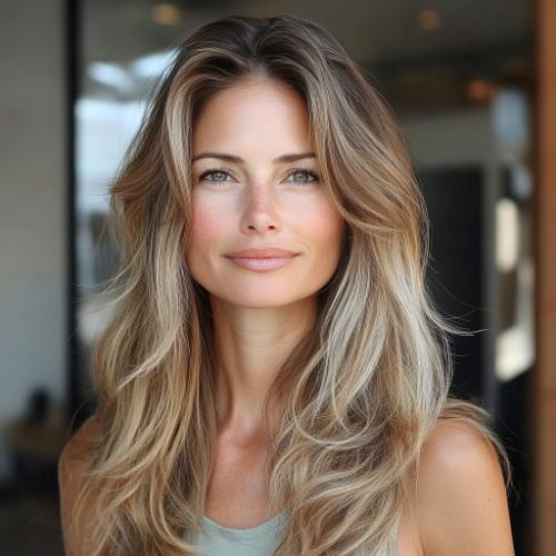 Soft Layered Waves hairstyle for woman over 40 with fine hair