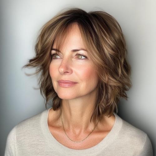 Shaggy Bob hairstyle for woman over 40 with fine hair