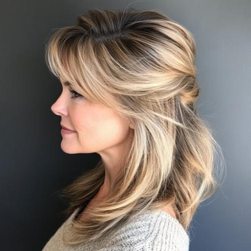 Half-Up Half-Down hairstyle for woman over 40 with fine hair