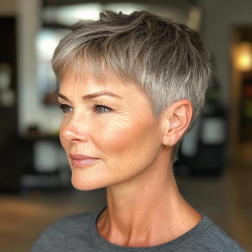 Short Choppy Pixie wash-and-wear hairstyle for women over 60