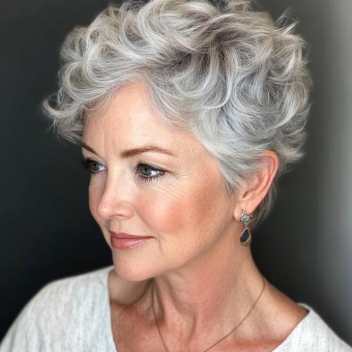 short silver gray ringlets hairstyle over 50