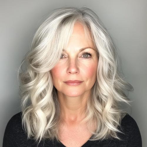 gray hairstyle over 50 medium wavy