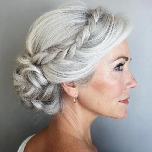 updo gray hairstyle color older woman over 50