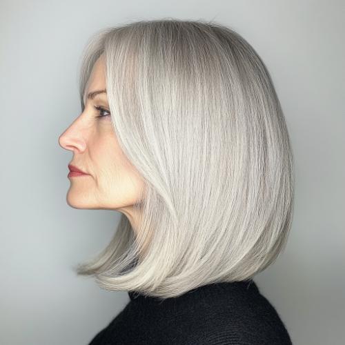 sleek silver gray bob cut over 50