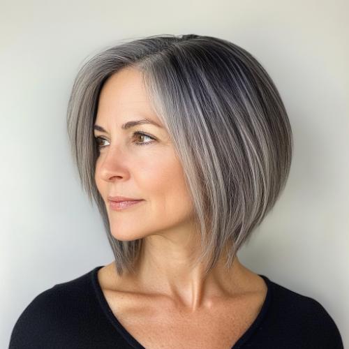 jaw length gray haircut woman over 50