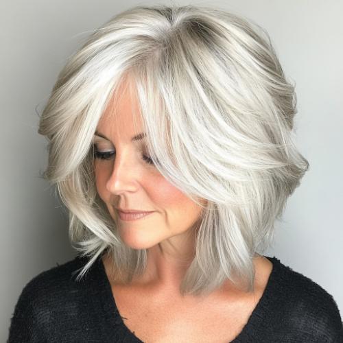 gray silver bob shorter back woman over 50