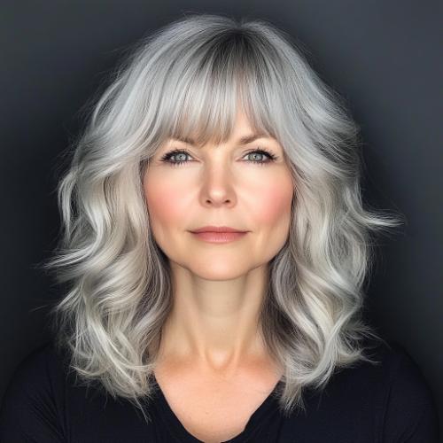 medium hair over 50 with bangs wavy