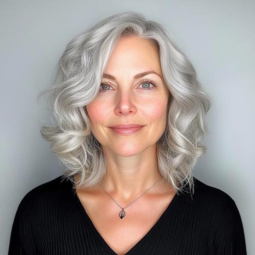 light curled long bob silver gray over 50