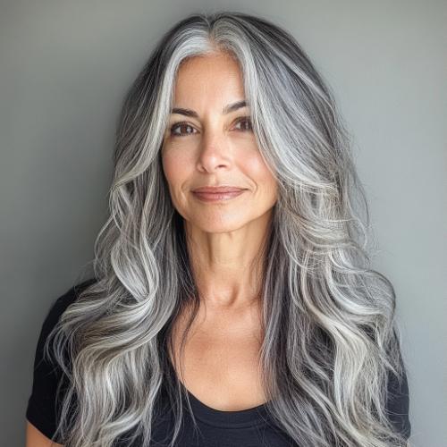 long gray waves woman over 50