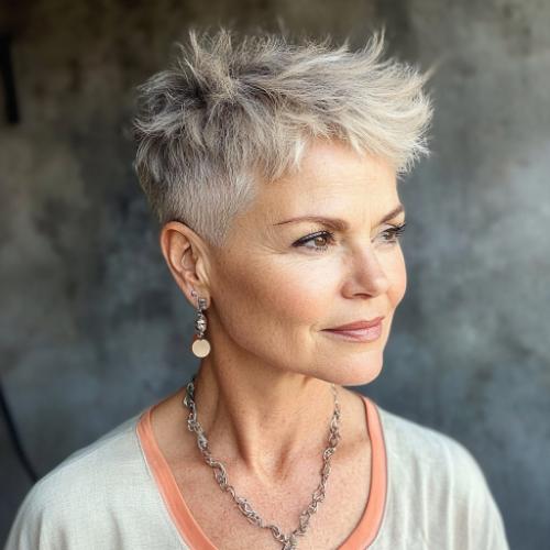 Undercut short hairstyle for women over 50