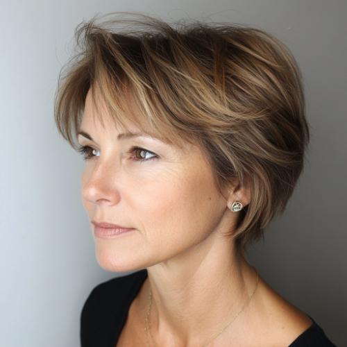 Feathered Layers haircut for woman over 40 with fine hair