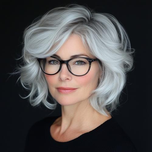 gray haircut woman over 50 layered