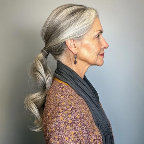 Classic low ponytail for an older woman