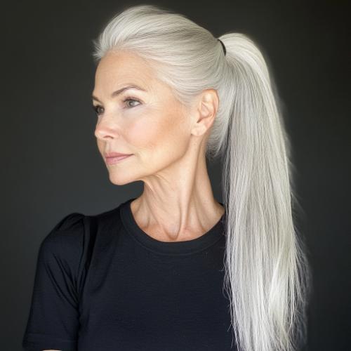 High ponytail for an older woman