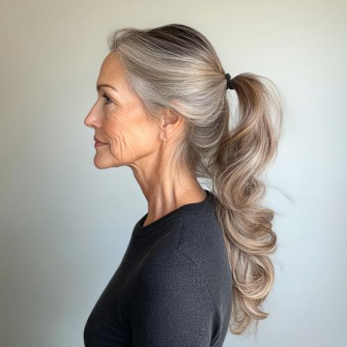 Ponytail with waves for an older woman