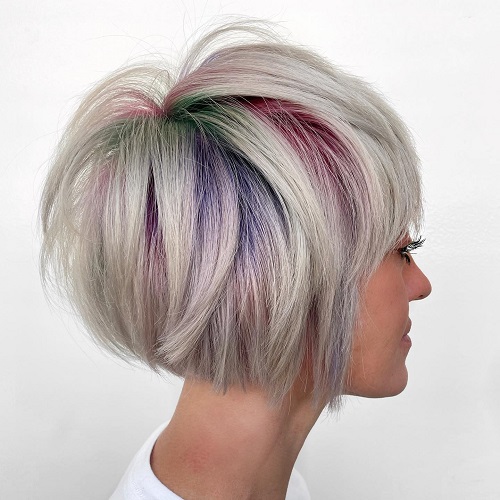 Platinum-Silver Blonde Bob with Colorful Rainbow Roots