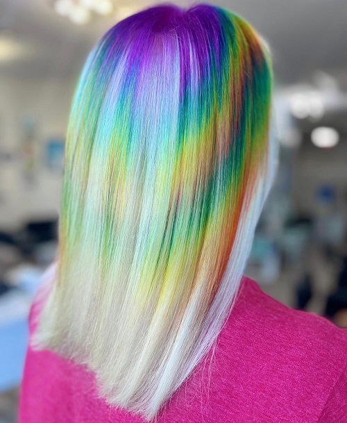 Blonde Straight Medium Hair with Rainbow Roots