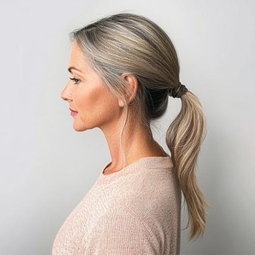 Low ponytail for older women