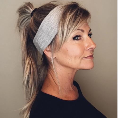 Elegant ponytail hairstyle for an older woman