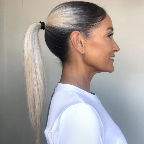 Ponytail for a woman over 50 with a chic style