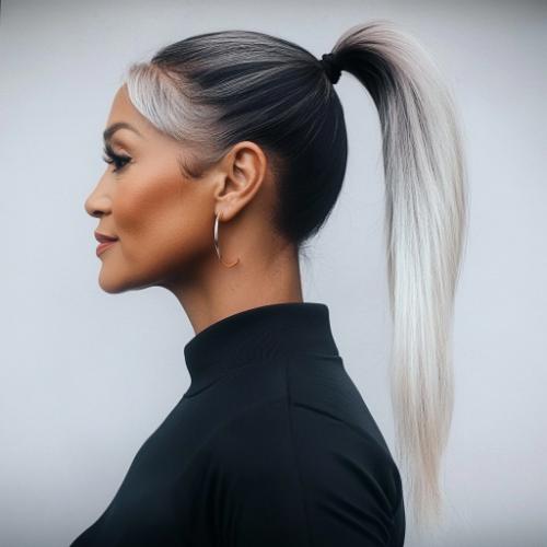 Ponytail for an older woman with a fashionable flair