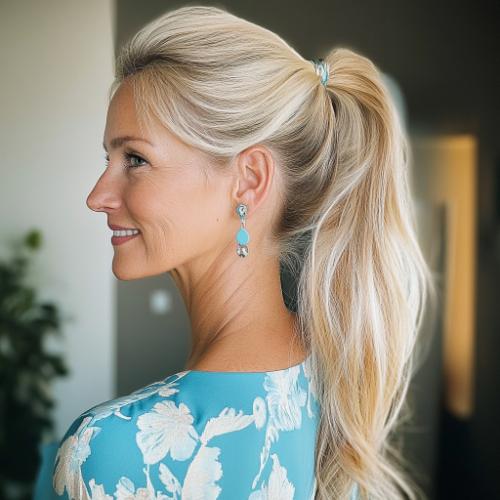 Trendy ponytail for a woman over 50