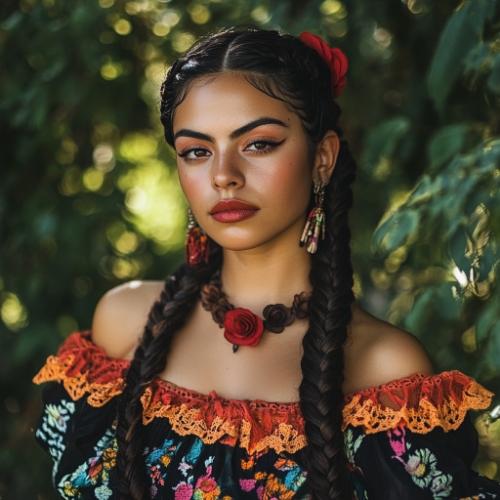 Artistic Mexican braids featuring detailed designs and vibrant accents