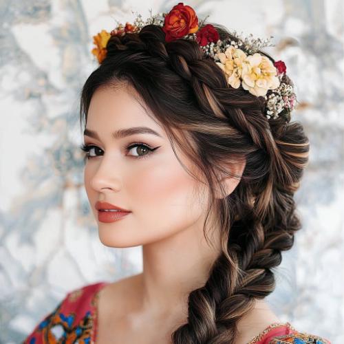 Elegant Mexican braids with colorful elements and sophisticated design