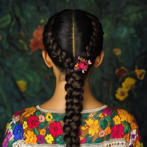 Intricate Mexican braids with vibrant colors and traditional design elements