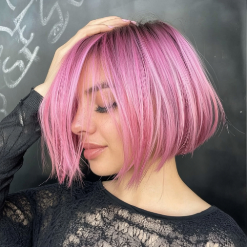 Stylish pink bob cut