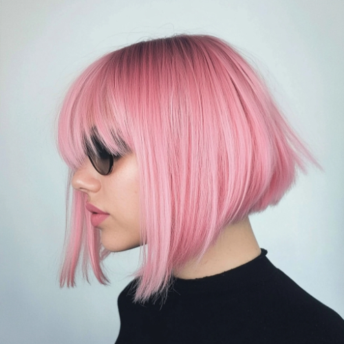 Fashionable pink bob haircut