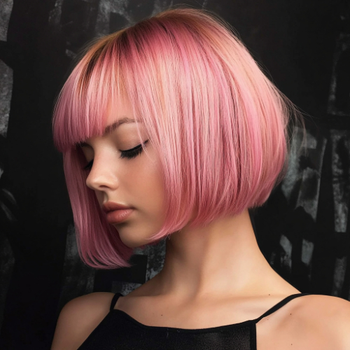 Trendy pink bob haircut