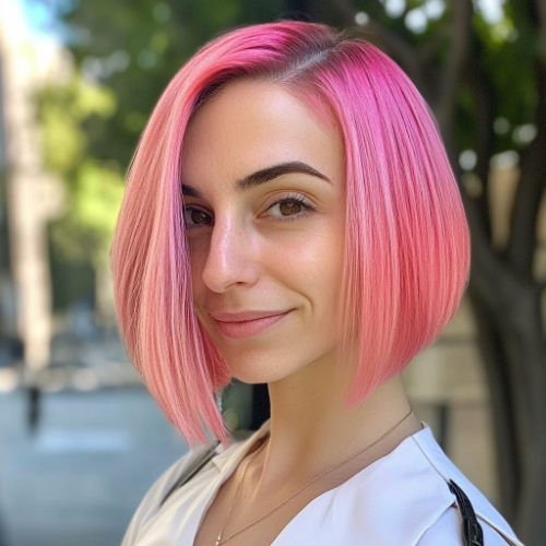 Bright pink bob haircut