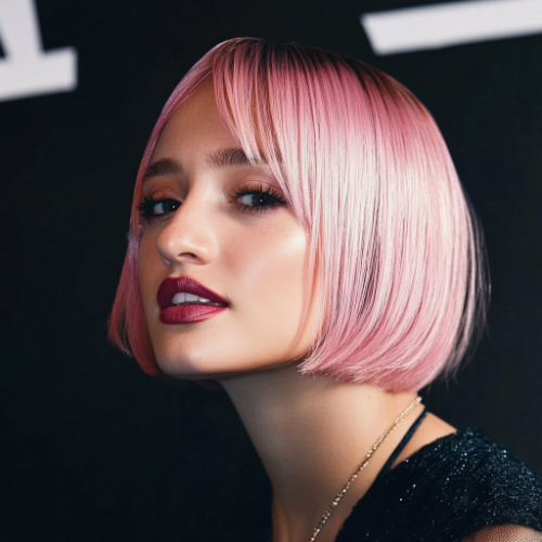 Bright pink bob cut