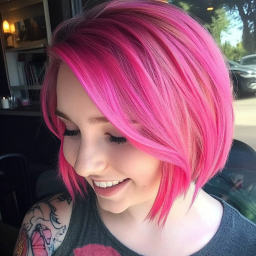 Fashionable pink bob haircut