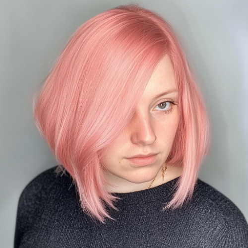 Bright pink bob haircut