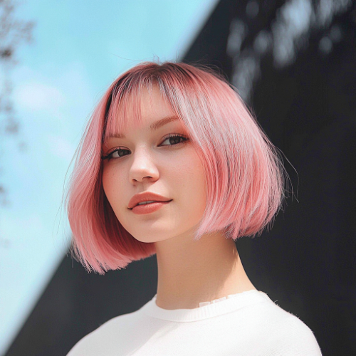 Bright pink bob haircut