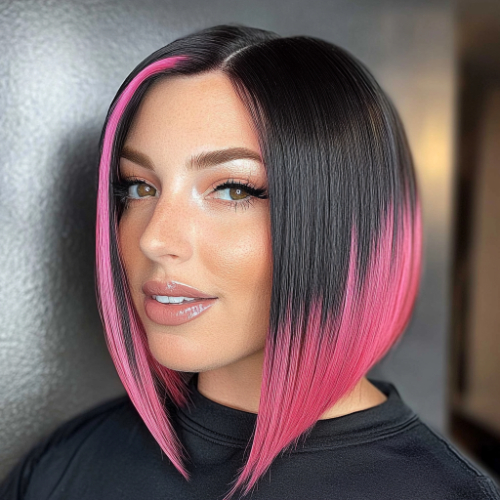 Fashionable pink bob cut